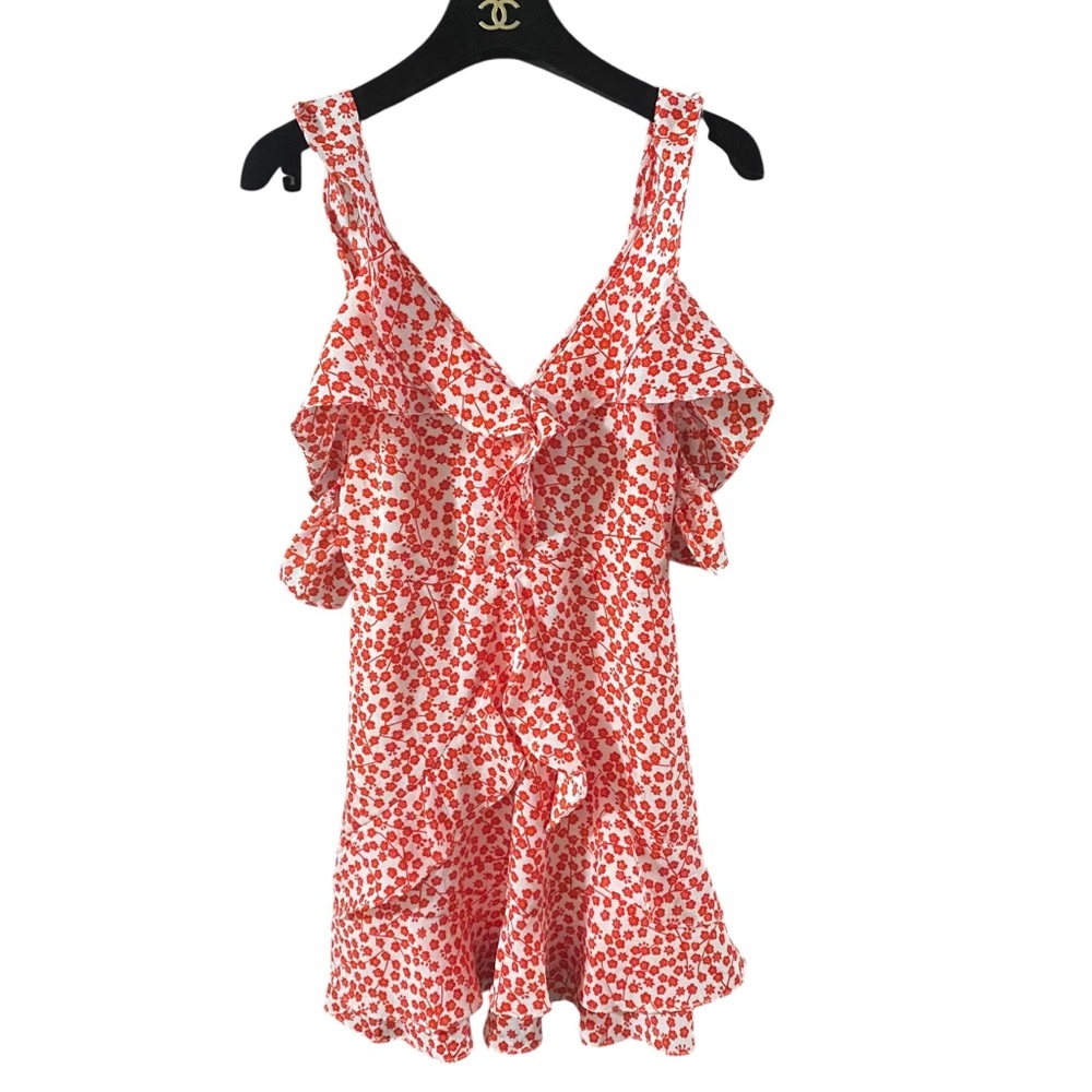 Revolve O.Vianca Red Floral Ruffle Dress Size S